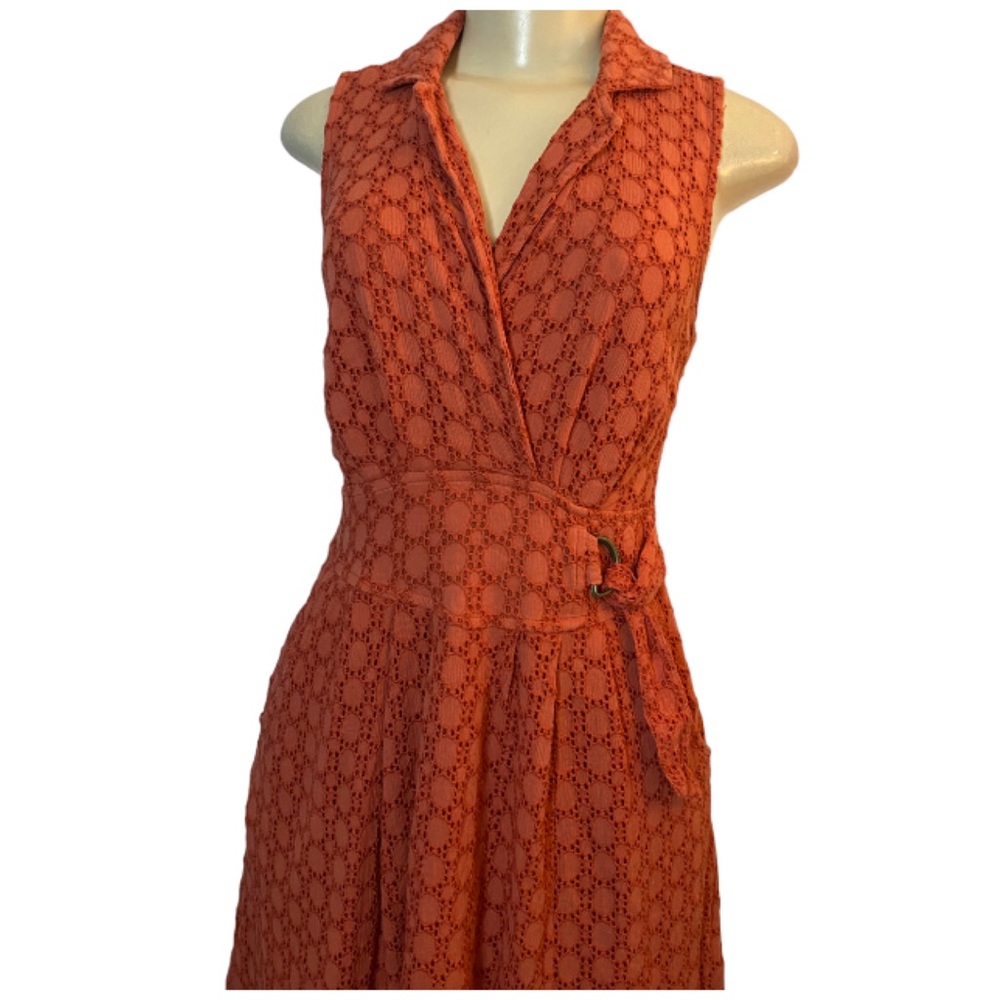 ANTHROPOLOGIE Burnt Orange Eyelet Fit & Flare Sleeveless Dress With Pock… - Picture 3 of 9